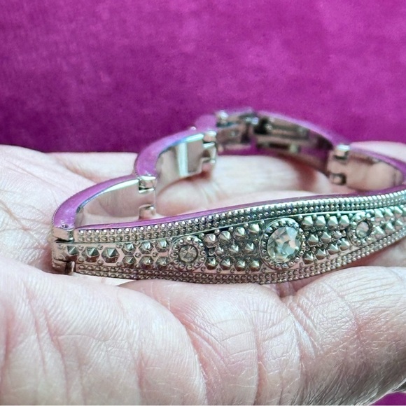 Vintage-Inspired Silver Crystal Bracelet Pave stones Panel Links 7-7.5 4343 - Picture 6 of 9